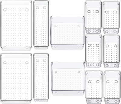 Lifewit 12 Compartments Plastic Drawer Organizer(Clear)