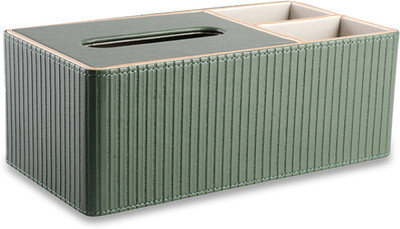 AARVIDECOR 3 Compartments Faux Leather Tissue Holder(Green)