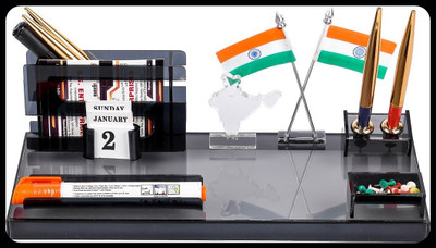 GREATDIO 5 Compartments Cast Acrylic Desk Supplies Organisers(Black)
