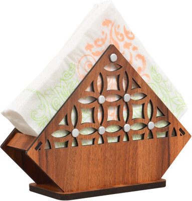 Deskart 2 Compartments Wood Tissue Paper Holder with Toothpick Holder Stand(Brown)