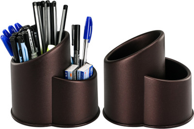 KUBER INDUSTRIES 2 Compartments Plastic Desk Organizers(Black)