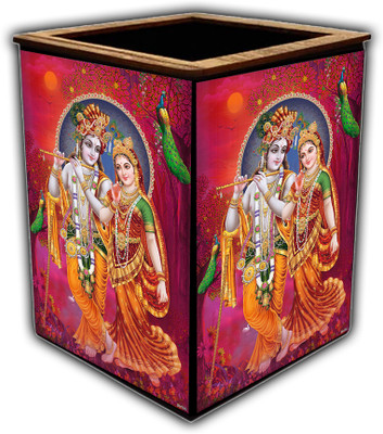 pnf 1 Compartments wooden Colourful Wooden Pen Stand with photo of Radha Krishna -m-114(Multicolor)
