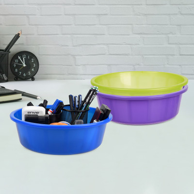 KUBER INDUSTRIES 3 Compartments Plastic Desk Organizer(Purple & Green & Blue)