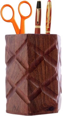 KAMAL PASHA HANDICRAFTS 1 Compartments wood pen stand Desk Supplies Organizers(Brown)