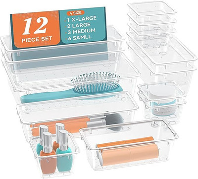 NIEBLA 12 Compartments Plastic Drawer organizers / Dressing Table Organizer & Make up Organizers(Transparent)