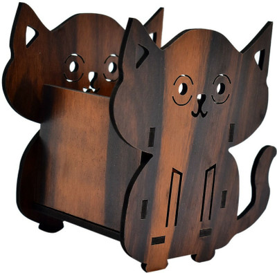 Anita 1 Compartments Wood OWL pancil Stand(Brown)