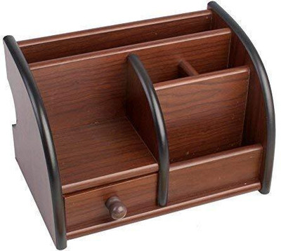 RS ENTERPRISES 5 Compartments Wood Desk Organizer(Brown)
