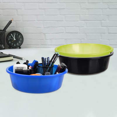 KUBER INDUSTRIES 3 Compartments Plastic Desk Organizer(Black & Green & Blue)
