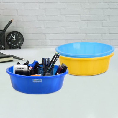 HOMESTIC by Kuber Industries 3 Compartments Plastic Desk Organizer(Yellow & Sky Blue & Blue)