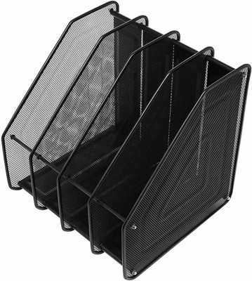 VP STORES 4 Compartments Vertical Mesh File Rack Tray Metal file stand(Black)