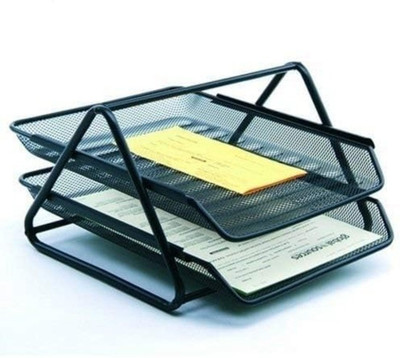 PRANISHA ENTERPRISE 2 Compartments Metal Mesh Desk Organizer / Document Tray(Black)
