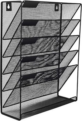 HOMETIC 1 Compartments Metal Mesh Wall Magazine rack(Black)