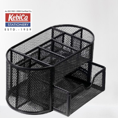 Kebica 8 Compartments Metal Mesh Pen Stand for Desk Organizer Stationary Accessories Extra Storage Drawer Metal Mesh Desk Organizer |Pen Stand(Black)