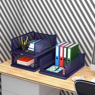 HOMESTIC by Kuber Industries 3 Compartments Plastic Desk Organizers(Blue)