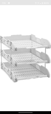 DRHUBB 3 Compartments High-Quality Plastic, Metal Rods Office Desk File Holder Rack(White)