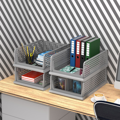KUBER INDUSTRIES 4 Compartments Plastic Desk Organizers(Grey)