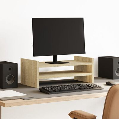 UniAart 2 Compartments Wooden Free Standing Monitor Stand for Desk(Beige)