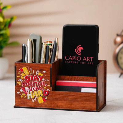 CAPIO ART 3 Compartments WOOD Pen Stand(Beige)