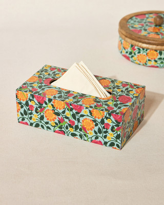 chumbak 1 Compartments Wood Tissue Box(Blue)