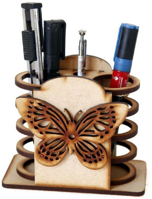 PRIYANSHM IMPEX 3 Compartments wooden desk organizer pen sstand card holder(Brown)
