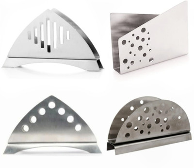 Fably 4 Compartments Stainless Steel 4 Stainless Steel Napkin Stand Best Product Combo Set (pack of 4)(Silver)