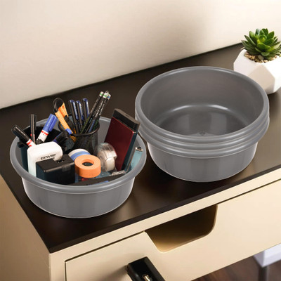 KUBER INDUSTRIES 4 Compartments Plastic Desk Organizer(Gray)