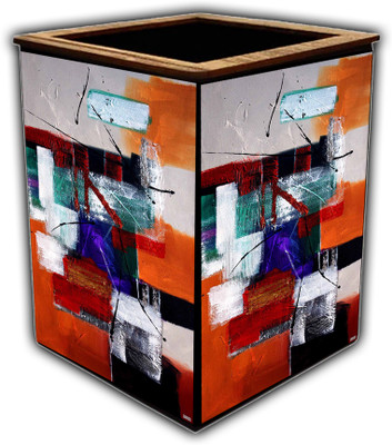 pnf 1 Compartments wooden Poster N frames Colourful Wooden Pen Stand with photo of Abstract Art -2302(Multicolor)