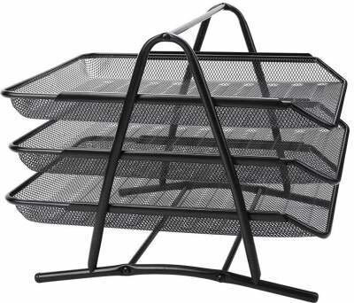 Nexvox 3 Compartments Metal Mesh Desk Organizer with 3 Sliding Trays for Letters, Documents, Mail, Files, Paper(Black)