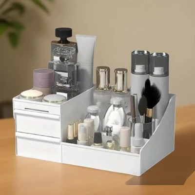 Charmpeak 7 Compartments Office & Makeup Drawer Organizer – Plastic Storage Drawer organizer box(White)