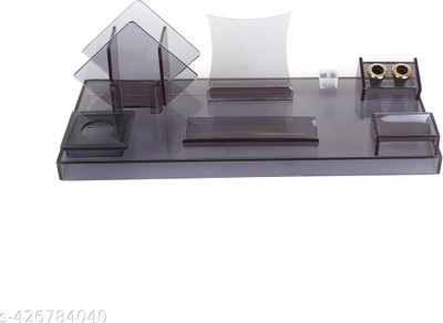 Laksh 3 Compartments acrylic office pen stand(black smoke)