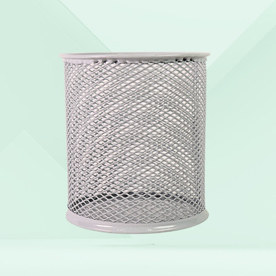 right 1 Compartments Metal Round Mesh pen stand, pen holder, Desk Organizer for Home, office Pen Stand(Silver)