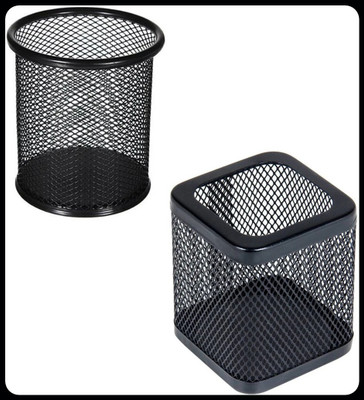 PANKU 2 Compartments Mesh Body Pen Stand(Black)