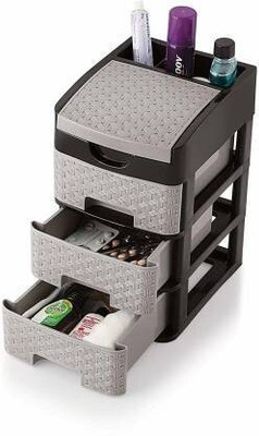 RIDHMIN 3 Compartments Plastic Cabinet(Grey)