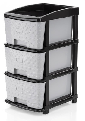 Pinkwhale 3 Compartments Plastic NEW 3XL STONE GREY COLOR MODULAR DRAWER SYSTEM MULTI PURPOSE STORAGE BOX BASKET(Grey, Black)