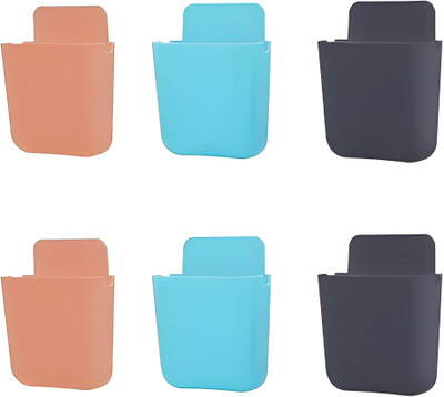 Glitzn 6 Compartments plastic Storage Case for Remote, Toothbrush, Mobile Phone Plug Holder(Black, Blue, Orange)