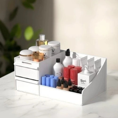 Charmpeak 7 Compartments Plastic Storage Drawer for Small Office Supplies Drawer organizer box(White)