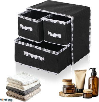 HOMESTIC 3 Compartments Non-Woven Drawer Box(Black)