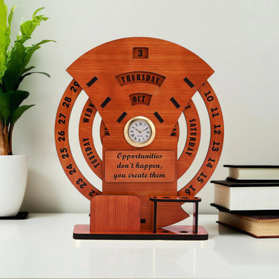 KUBER INDUSTRIES 3 Compartments wood Table Clock(Brown)