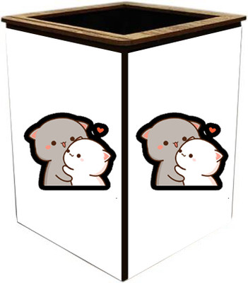 Ser Ak 1 Compartments Wood Pen Stand(White)