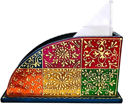 Aarti Handicrarft 1 Compartments Wooden Hand-Painted Wooden Napkin Holder with Multicolor Ethnic Design(Multicolor)