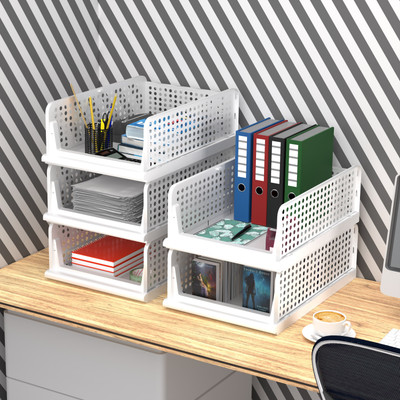KUBER INDUSTRIES 5 Compartments Plastic Desk Organizers(White)