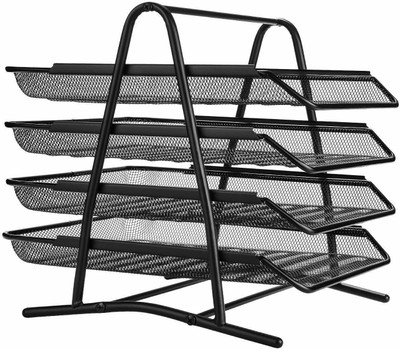 Goodwill Tech 4 Compartments Metal Desk file Tray(Black)