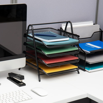 Kavid 4 Compartments Matal 4 layer file rack(Black)