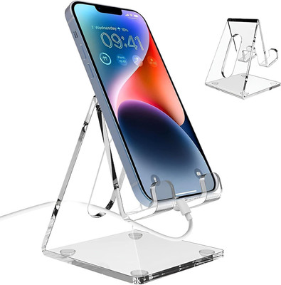 Wizzartprints 1 Compartments Transparent Mobile Holder | Clear Acrylic Mobile Phone Stand Mobile Phone Holder for Desk Anti-Slip Phone Stand(Mobile Charger Stand Pack 1)
