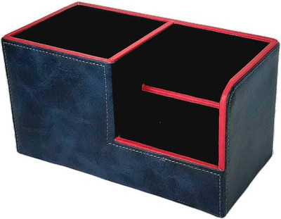 Dacto2pick 3 Compartments Wood, Pu leather Desk Organizer Multifunctional Storage Like Pencil Holder Table Organizer(Blue)