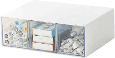 TechBlaze 3 Compartments Plastic 3 in 1 Storage Desk Organizer With Drawers Organization Box Plastic Makeup Box(White)