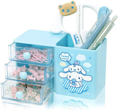 HASTHIP 3 Compartments Plastic Pen Stand(Blue)