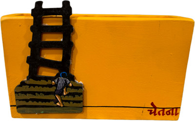 VSAT 1 Compartments WOODEN PEN HOLDER(Yellow)