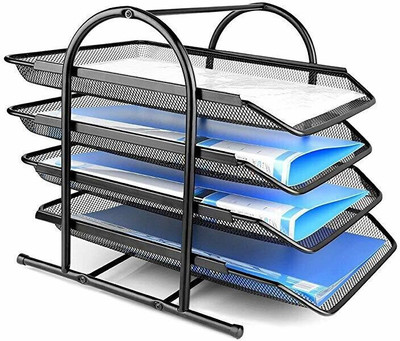 Axaka 4 Compartments Metal Newspaper File Books Documents(Black)