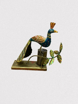 Maboleesham 1 Compartments Metal Peacock Pen Stand(Multicolor)